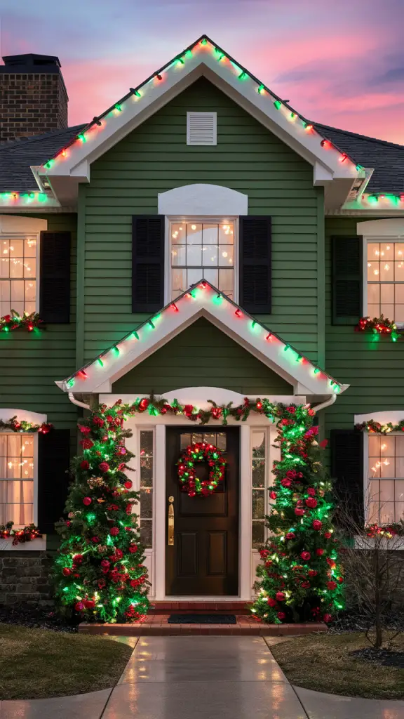 21 Festive Ideas for Decorating Your House with Green and Red Christmas Lights